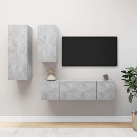 vidaXL Set muebles de salón TV 4 pzas madera ingeniería gris hormigón