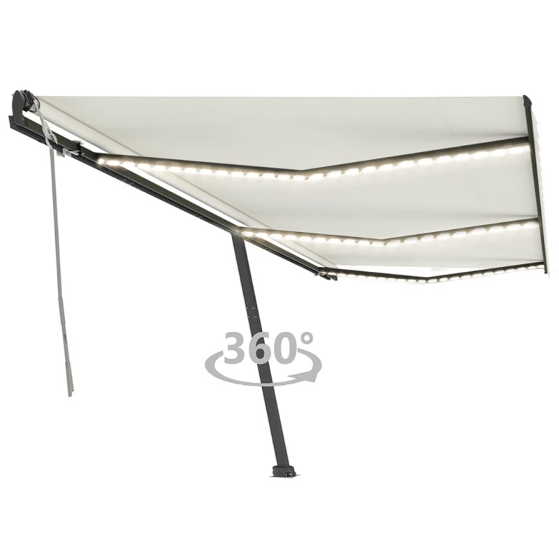 vidaXL Toldo manual retráctil con luz LED color crema 600x350 cm vidaXL Toldo manual retráctil con luz LED color crema 600x350 cm