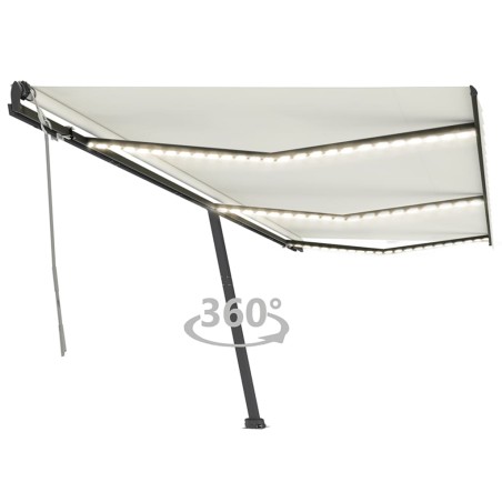 vidaXL Toldo manual retráctil con luz LED color crema 600x350 cm