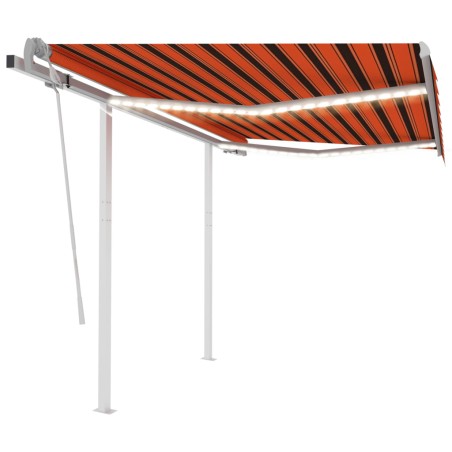 vidaXL Toldo manual retráctil con luz LED naranja y marrón 3x2,5 m
