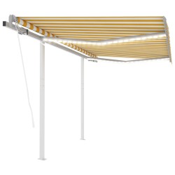 vidaXL Toldo automático LED sensor de viento amarillo y blanco 3x2,5 m