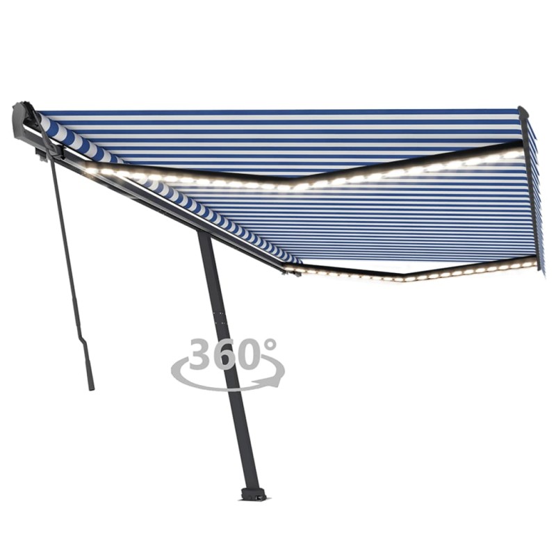 vidaXL Toldo retráctil manual con luz LED azul y blanco 500x350 cm vidaXL Toldo retráctil manual con luz LED azul y blanco 500x350 cm