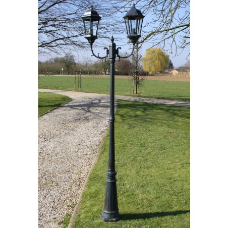 vidaXL Farola de jardín 2 brazos 230 cm verde oscuro/negro aluminio