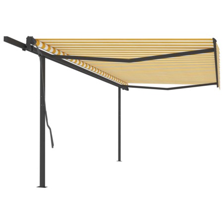 vidaXL Toldo manual retráctil con postes amarillo y blanco 5x3 m