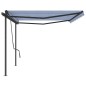 vidaXL Toldo retráctil manual con postes azul y blanco 5x3,5 m vidaXL Toldo retráctil manual con postes azul y blanco 5x3,5 m
