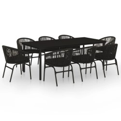 vidaXL Juego de comedor de jardín 9 piezas negro