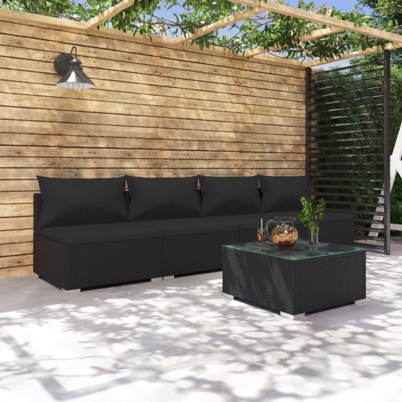 vidaXL Set de sofás de jardín 5 piezas y cojines ratán sintético negro vidaXL Set de sofás de jardín 5 piezas y cojines ratán sintético negro