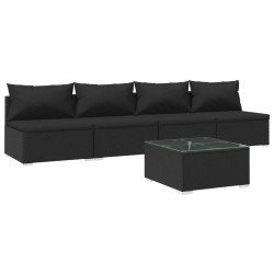 vidaXL Set de sofás de jardín 5 piezas y cojines ratán sintético negro