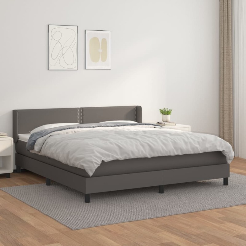 vidaXL Cama box spring con colchón cuero sintético gris 160x200 cm vidaXL Cama box spring con colchón cuero sintético gris 160x200 cm