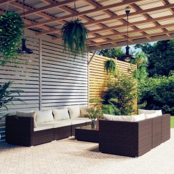 vidaXL Set sofás de jardín 8 piezas y cojines ratán sintético marrón