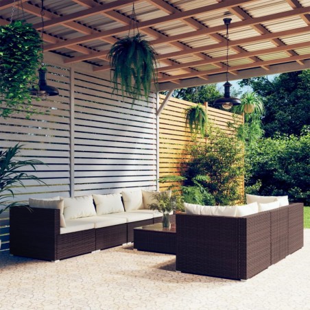 vidaXL Set sofás de jardín 8 piezas y cojines ratán sintético marrón