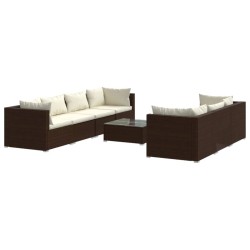 vidaXL Set sofás de jardín 8 piezas y cojines ratán sintético marrón