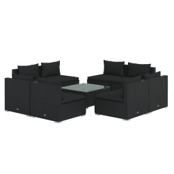 vidaXL Set de muebles de jardín 9 pzas y cojines ratán sintético negro