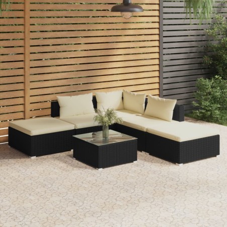 vidaXL Set de muebles de jardín 6 pzas y cojines ratán sintético negro