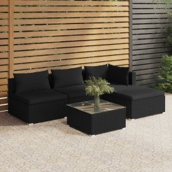 vidaXL Set de muebles de jardín 5 pzas y cojines ratán sintético negro