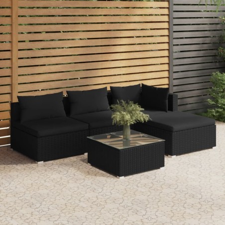 vidaXL Set de muebles de jardín 5 pzas y cojines ratán sintético negro