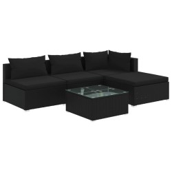 vidaXL Set de muebles de jardín 5 pzas y cojines ratán sintético negro