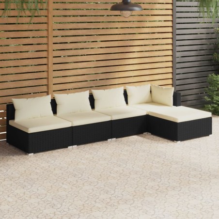 vidaXL Set de muebles de jardín 5 pzas y cojines ratán sintético negro