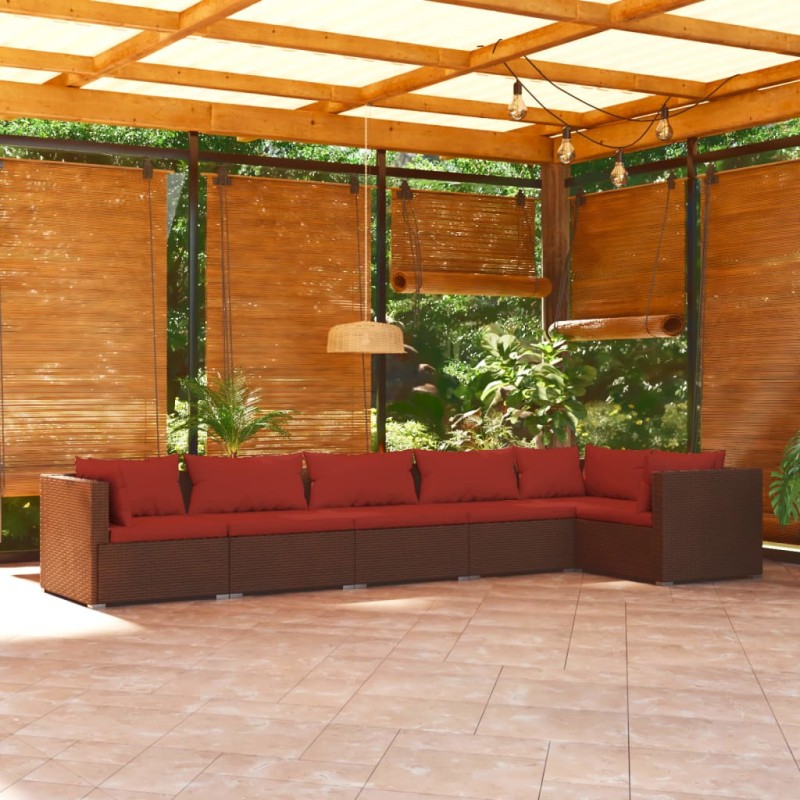 vidaXL Set muebles de jardín 6 piezas y cojines ratán sintético marrón