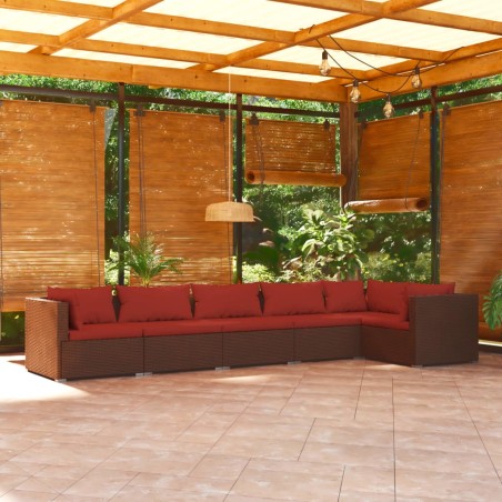 vidaXL Set muebles de jardín 6 piezas y cojines ratán sintético marrón