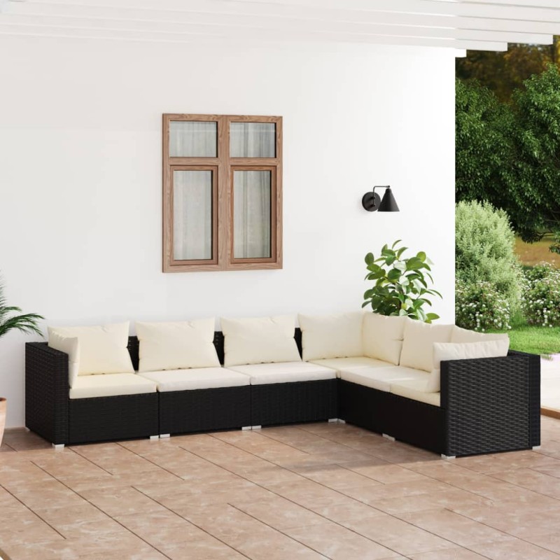 vidaXL Set de muebles de jardín 6 pzas y cojines ratán sintético negro vidaXL Set de muebles de jardín 6 pzas y cojines ratán sintético negro