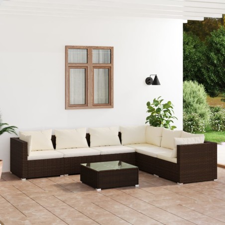 vidaXL Set muebles de jardín 7 piezas y cojines ratán sintético marrón