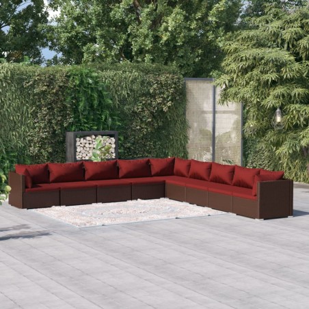 vidaXL Set muebles de jardín 9 piezas y cojines ratán sintético marrón