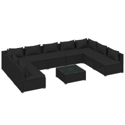 vidaXL Set de muebles de jardín 10 pzas cojines ratán sintético negro