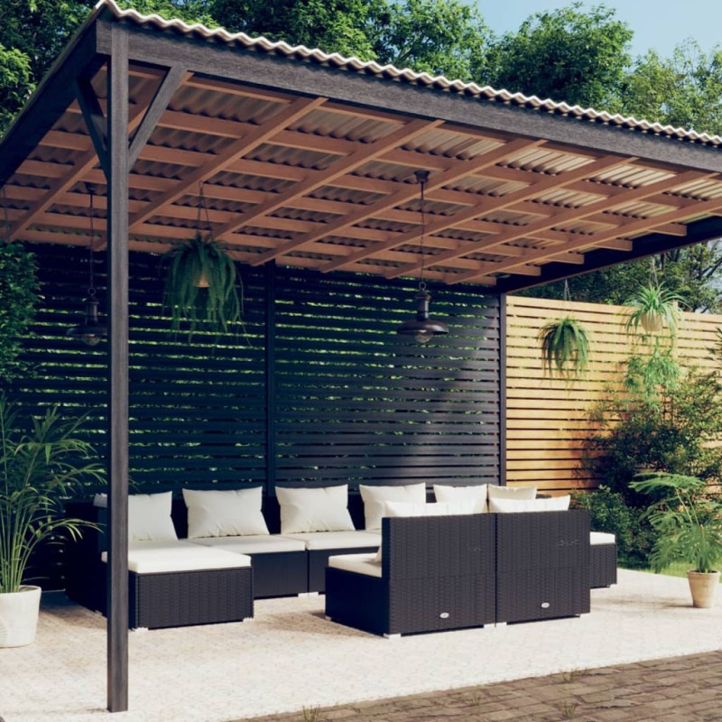 vidaXL Set de muebles de jardín 9 pzas y cojines ratán sintético negro vidaXL Set de muebles de jardín 9 pzas y cojines ratán sintético negro