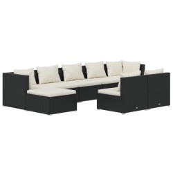 vidaXL Set de muebles de jardín 9 pzas y cojines ratán sintético negro