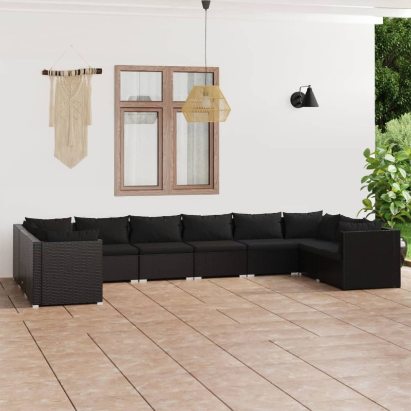 vidaXL Set de muebles de jardín 10 pzas cojines ratán sintético negro vidaXL Set de muebles de jardín 10 pzas cojines ratán sintético negro