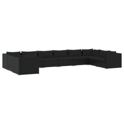 vidaXL Set de muebles de jardín 10 pzas cojines ratán sintético negro