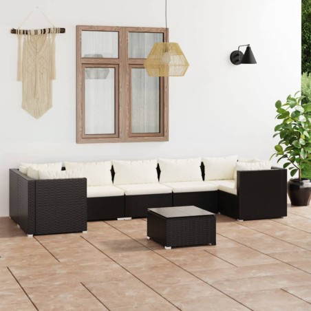 vidaXL Juego muebles de jardín 8 pzas y cojines ratán sintético negro