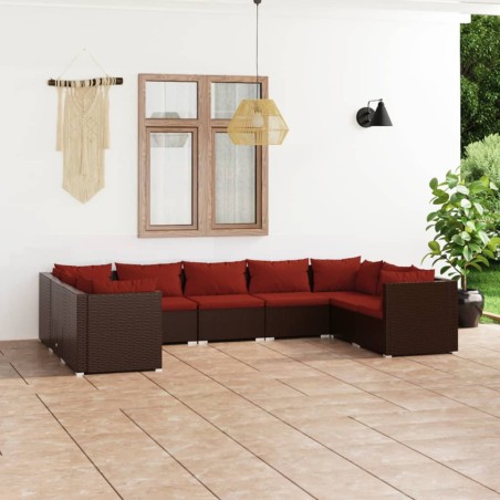 vidaXL Set muebles de jardín 9 piezas y cojines ratán sintético marrón