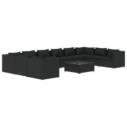 vidaXL Set de muebles de jardín 11 pzas cojines ratán sintético negro