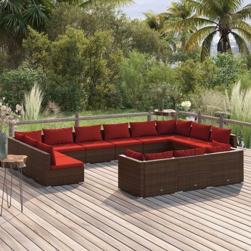 vidaXL Set muebles de jardín 13 piezas cojines ratán sintético marrón vidaXL Set muebles de jardín 13 piezas cojines ratán sintético marrón