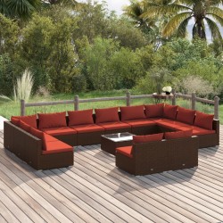 vidaXL Set muebles de jardín 13 piezas cojines ratán sintético marrón