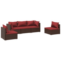 vidaXL Set muebles de jardín 5 piezas y cojines ratán sintético marrón