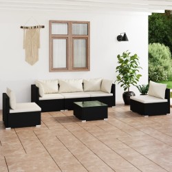 vidaXL Set de muebles de jardín 6 pzas y cojines ratán sintético negro