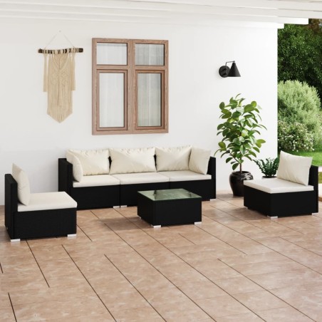 vidaXL Set de muebles de jardín 6 pzas y cojines ratán sintético negro