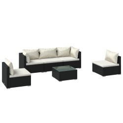 vidaXL Set de muebles de jardín 6 pzas y cojines ratán sintético negro