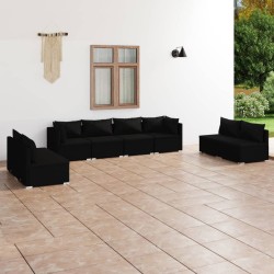 vidaXL Set de muebles de jardín 8 pzas y cojines ratán sintético negro