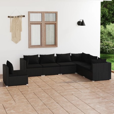 vidaXL Set de muebles de jardín 7 pzas y cojines ratán sintético negro