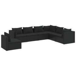vidaXL Set de muebles de jardín 7 pzas y cojines ratán sintético negro