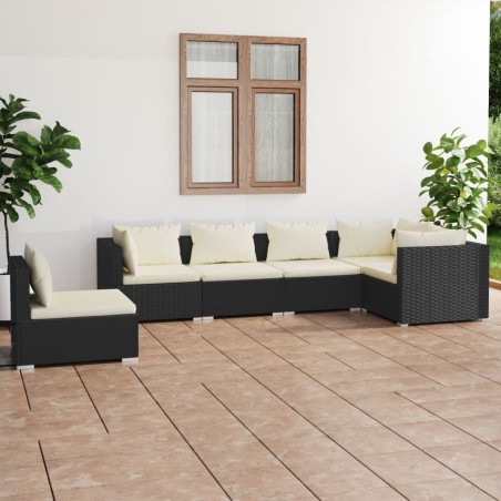 vidaXL Set de muebles de jardín 6 pzas y cojines ratán sintético negro