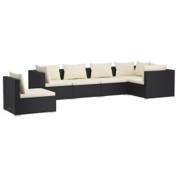 vidaXL Set de muebles de jardín 6 pzas y cojines ratán sintético negro