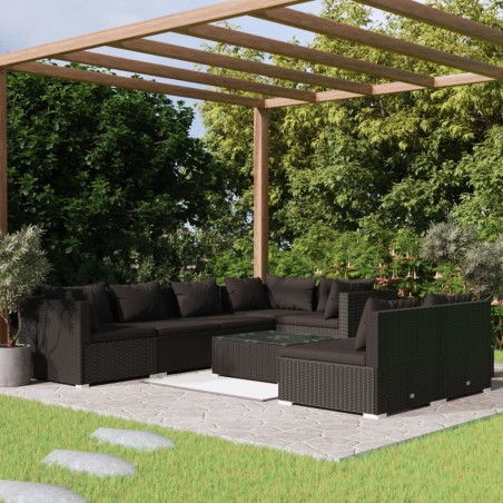 vidaXL Set de muebles de jardín 8 pzas y cojines ratán sintético negro