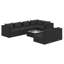 vidaXL Set de muebles de jardín 8 pzas y cojines ratán sintético negro