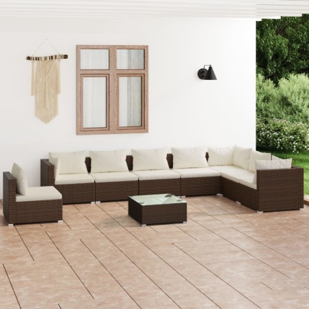 vidaXL Set muebles de jardín 9 pzas y cojines ratán sintético marrón