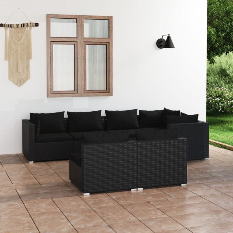 vidaXL Set de muebles de jardín 7 pzas y cojines ratán sintético negro vidaXL Set de muebles de jardín 7 pzas y cojines ratán sintético negro